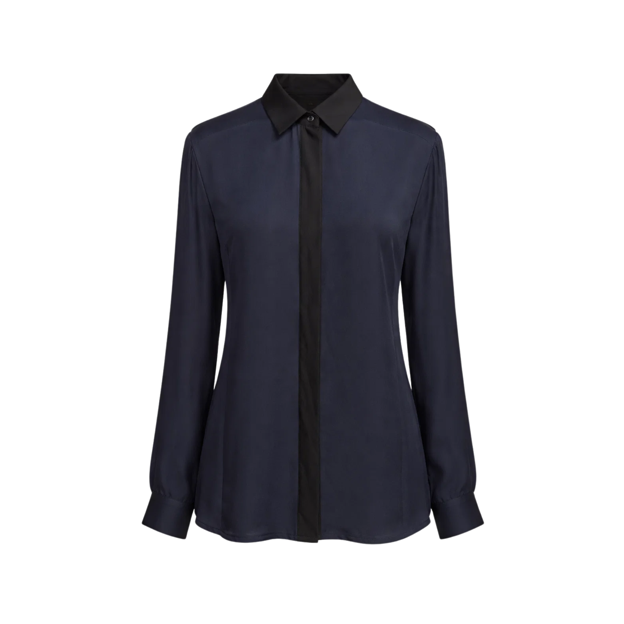 Tailory navy sheer shirt with contrast trim front view