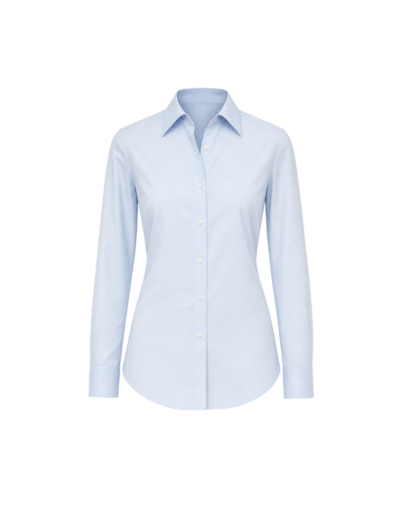 The Tailory New York pale blue Loro Piana cotton fitted shirt front view