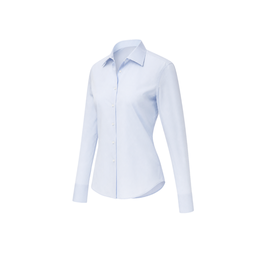 The Tailory New York pale blue Loro Piana cotton fitted shirt three quarter view