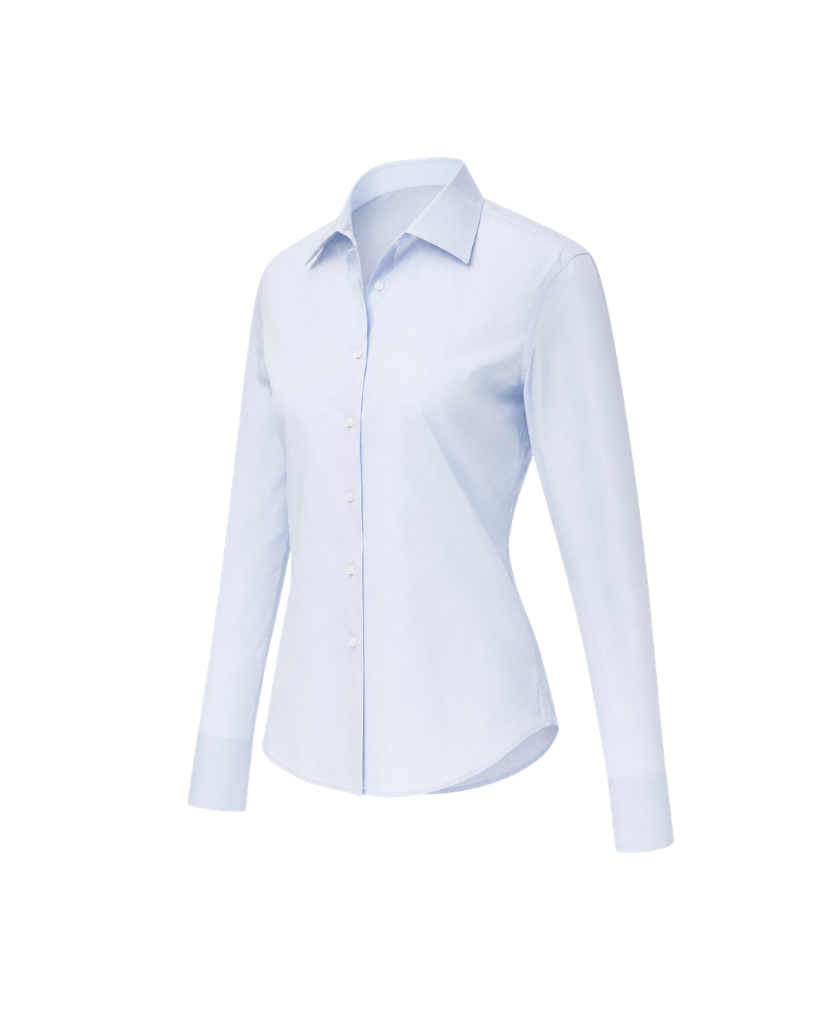 The Tailory New York pale blue Loro Piana cotton fitted shirt three quarter view