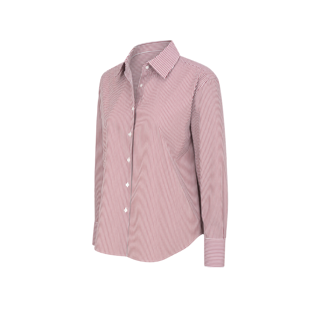 The Tailory New York red striped Loro Piana cotton oversized shirt three quarter view