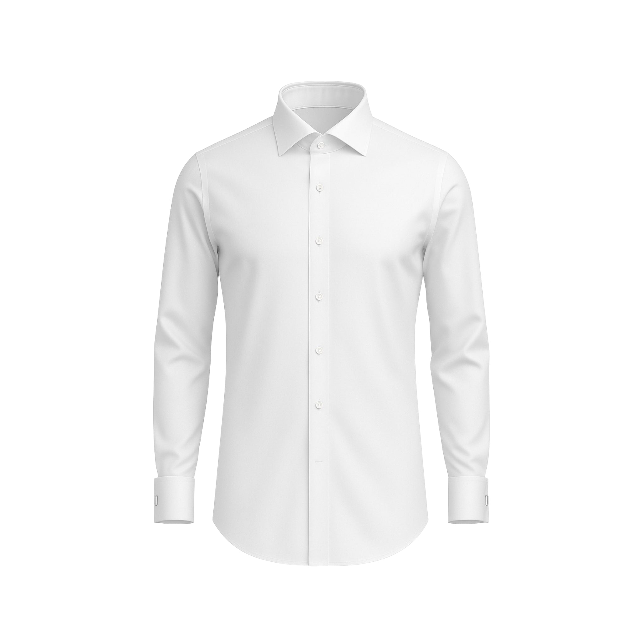 Tailory white cotton men’s dress shirt spread collar front view