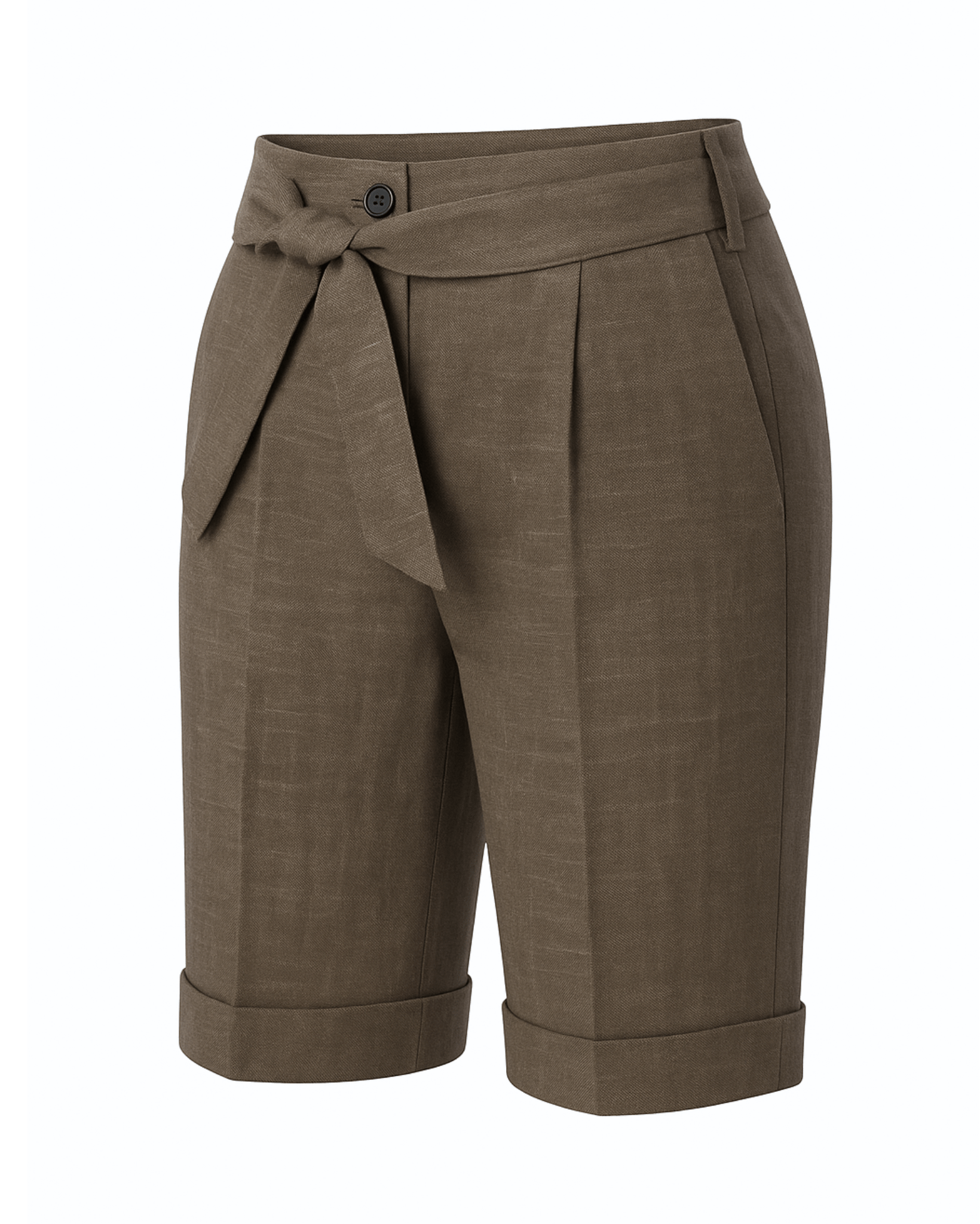 Tailory brown wool-silk cuffed Bermuda shorts side view