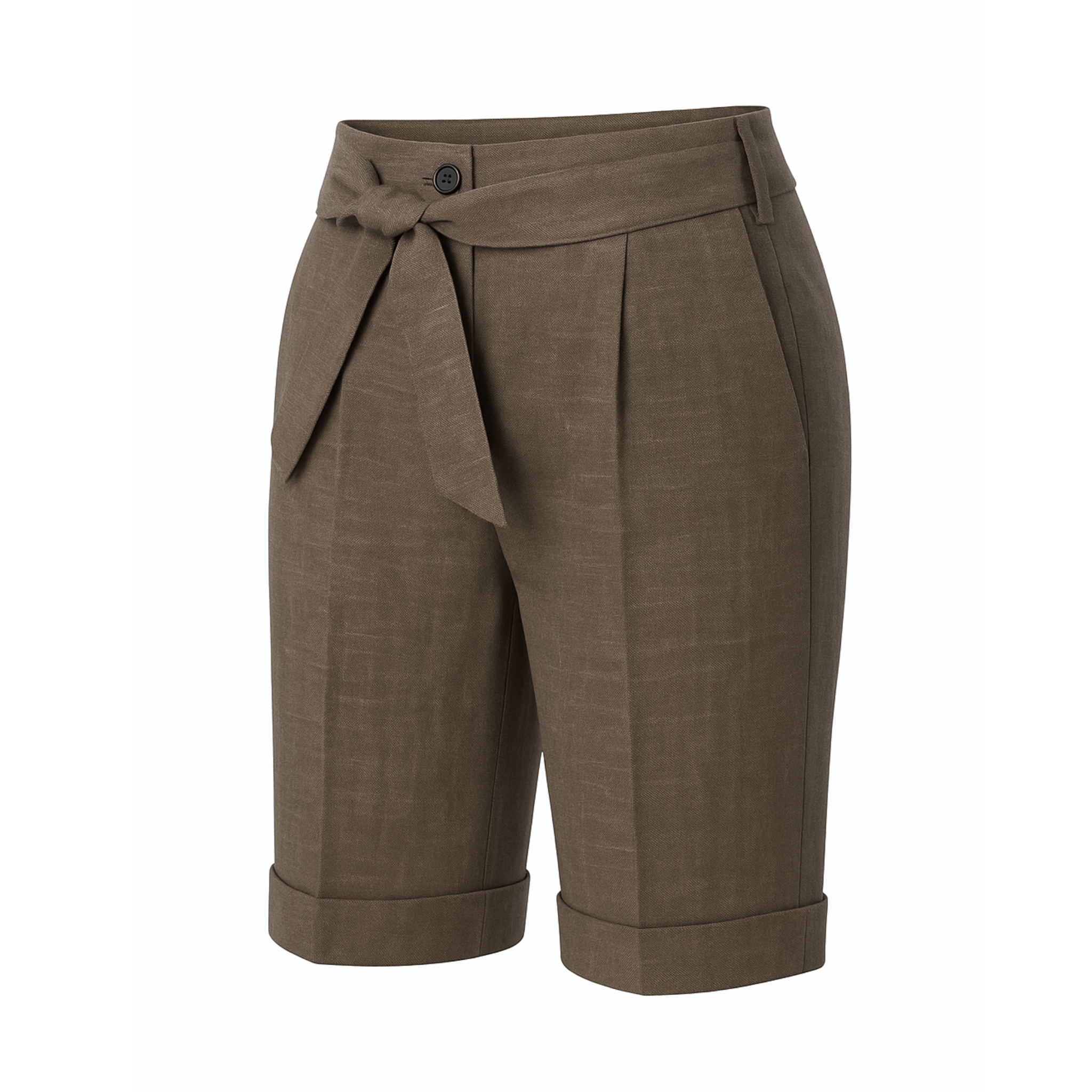 Tailory brown wool-silk cuffed Bermuda shorts side view