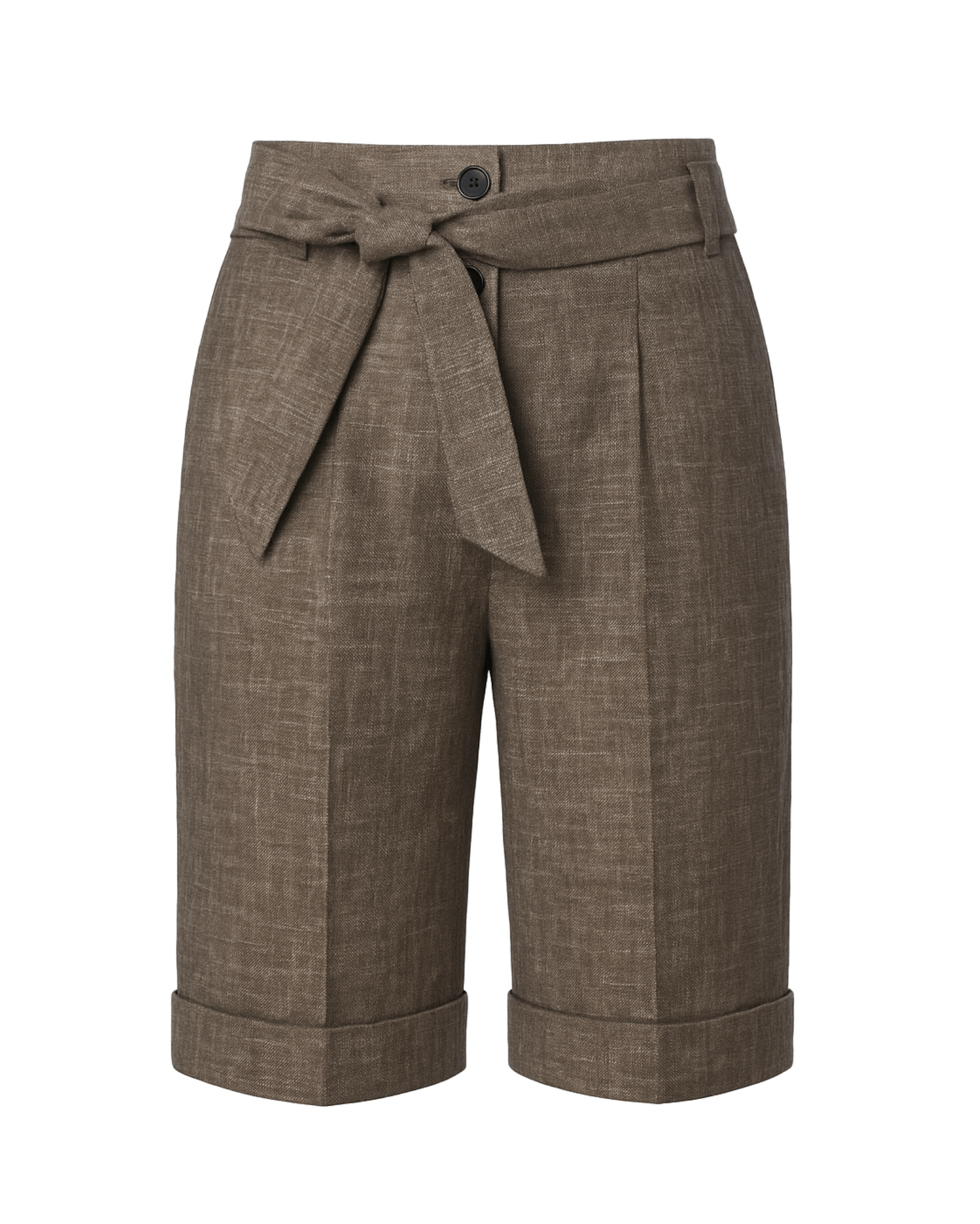 Tailory brown wool-silk high-waisted Bermuda shorts front view