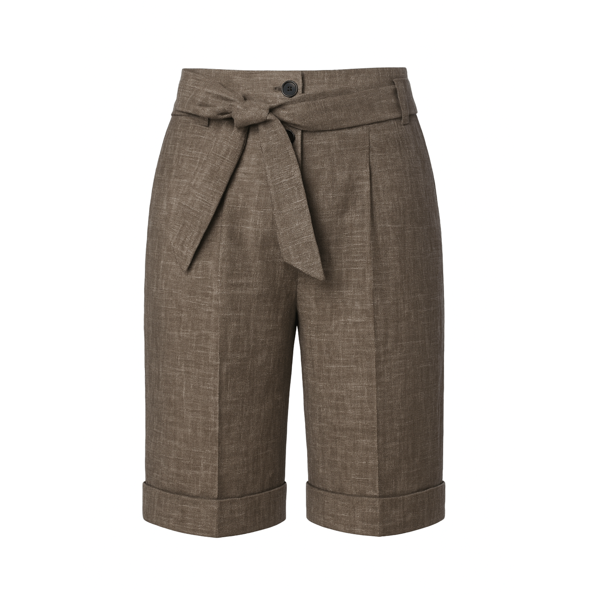 Tailory brown wool-silk high-waisted Bermuda shorts front view