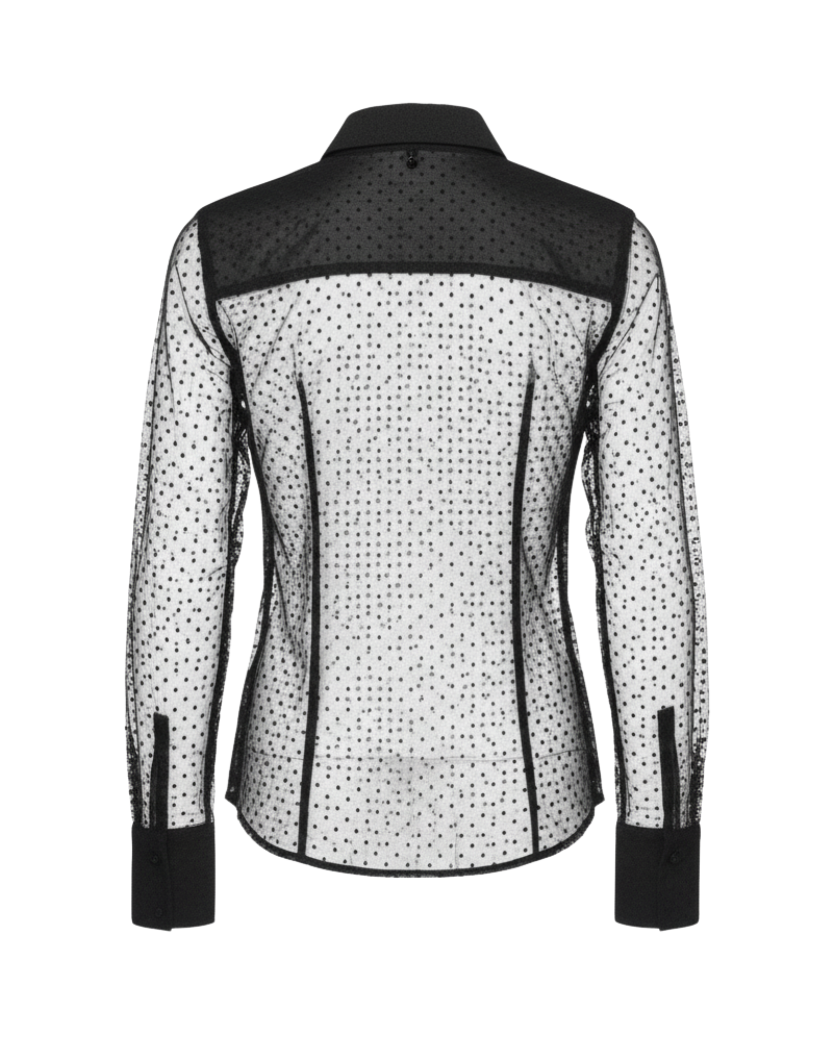 Tailory black silk tulle lace panel shirt back view