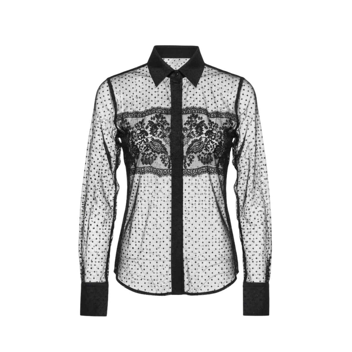 Black Silk Tulle Lace Panel Shirt | The Tailory New York