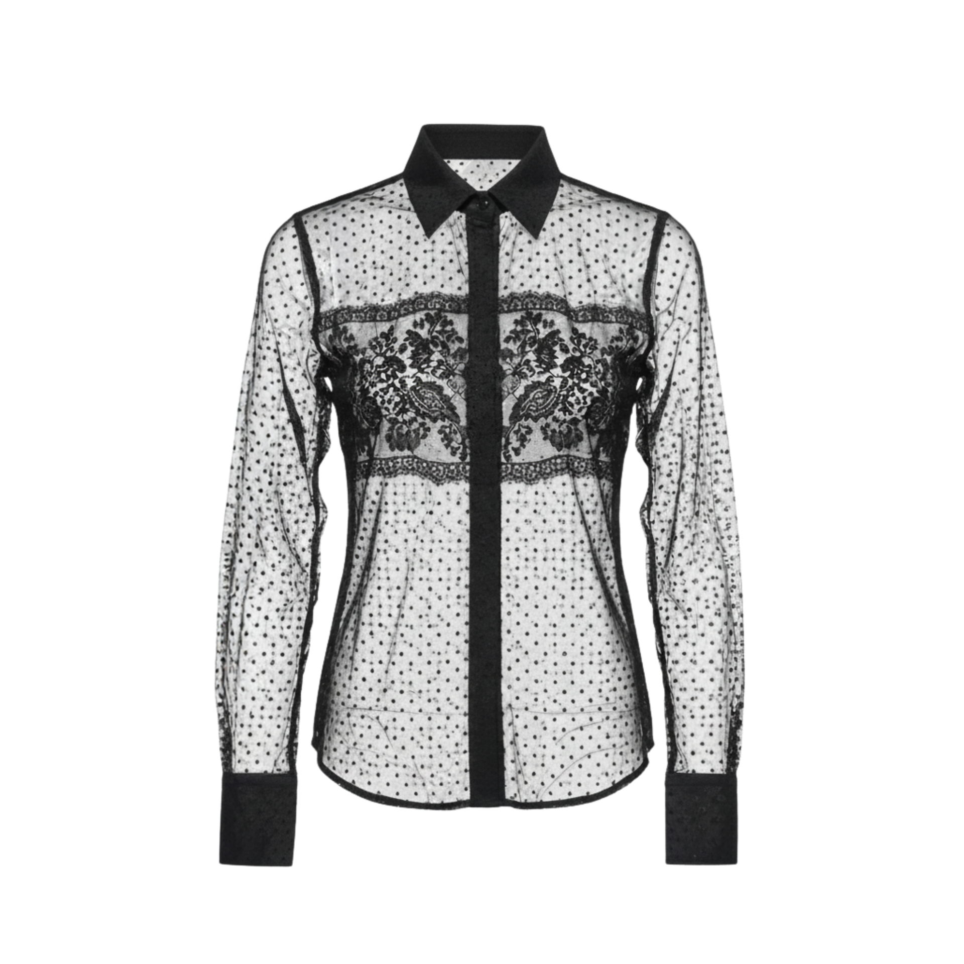 Black Silk Tulle Lace Panel Shirt | The Tailory New York