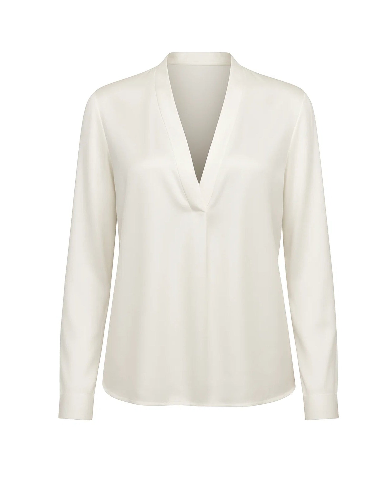 Tailory white silk V-neck blouse front view