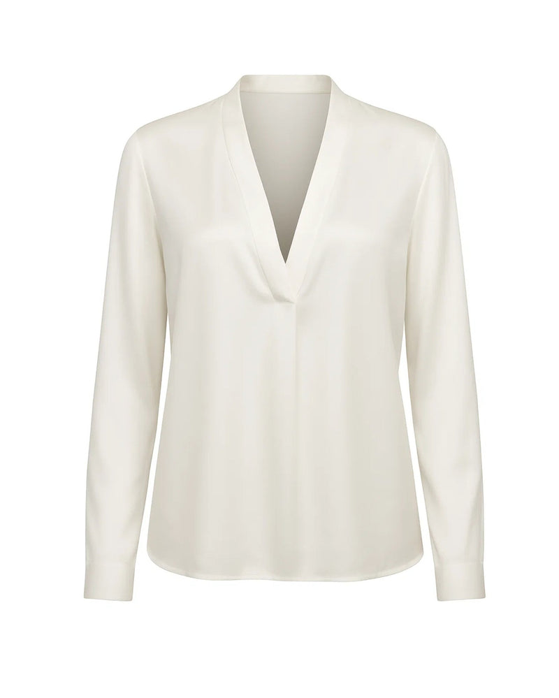 Tailory white silk V-neck blouse front view