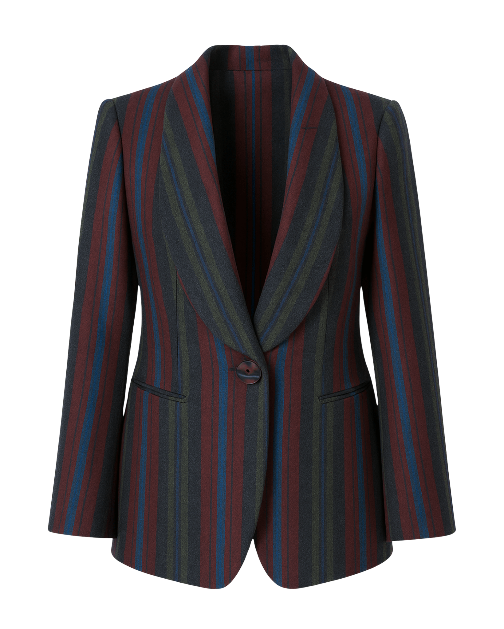 Tailory multicolor striped flannel sportcoat with shawl lapel front view