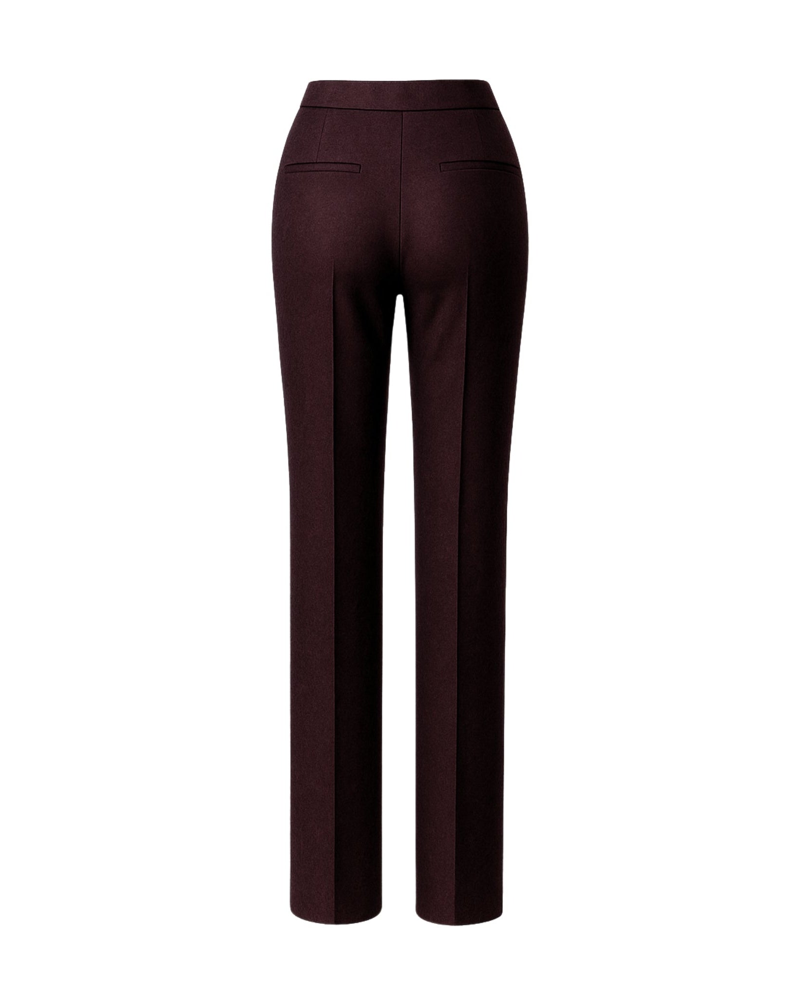 Tailory deep burgundy wool trousers back view