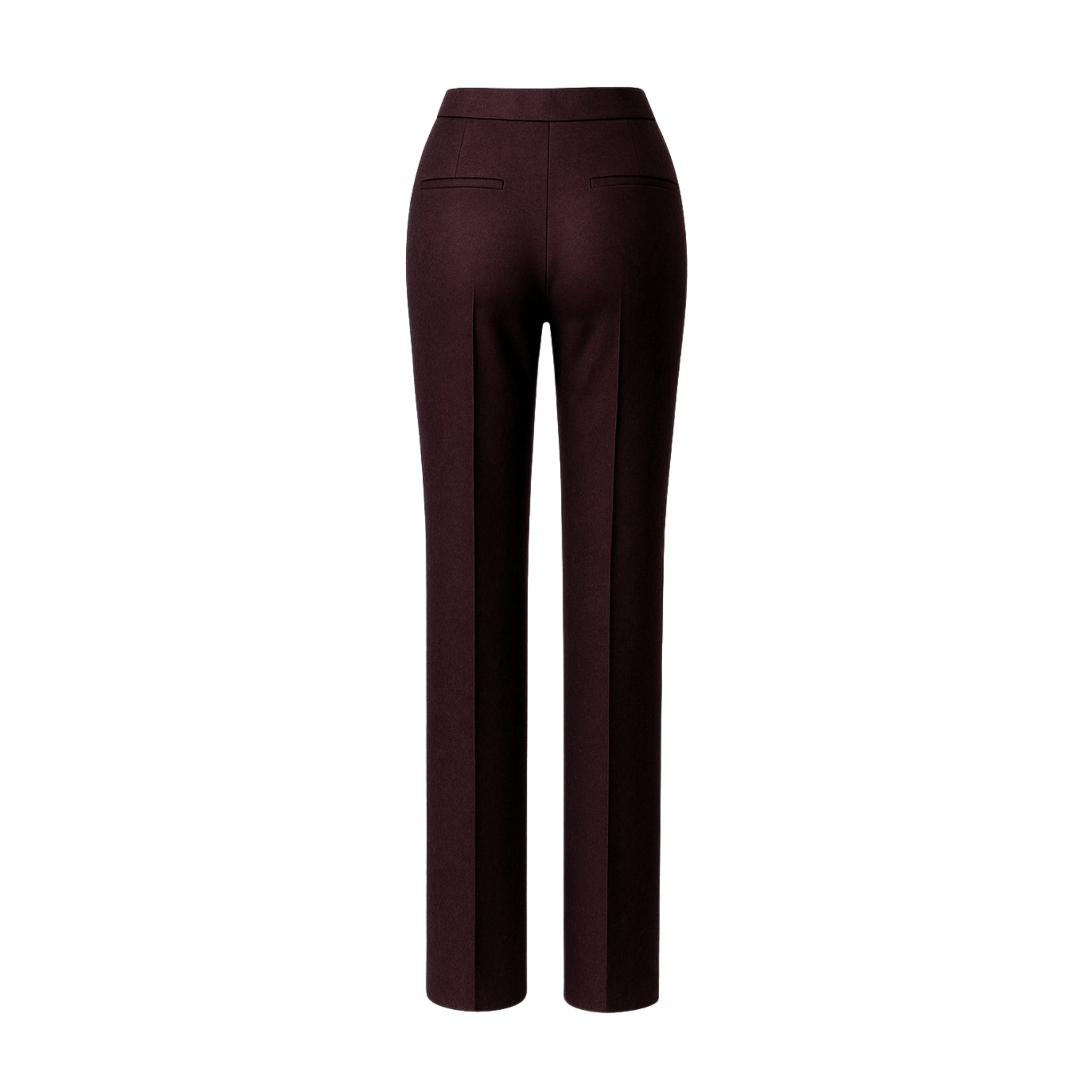 Tailory deep burgundy wool trousers back view