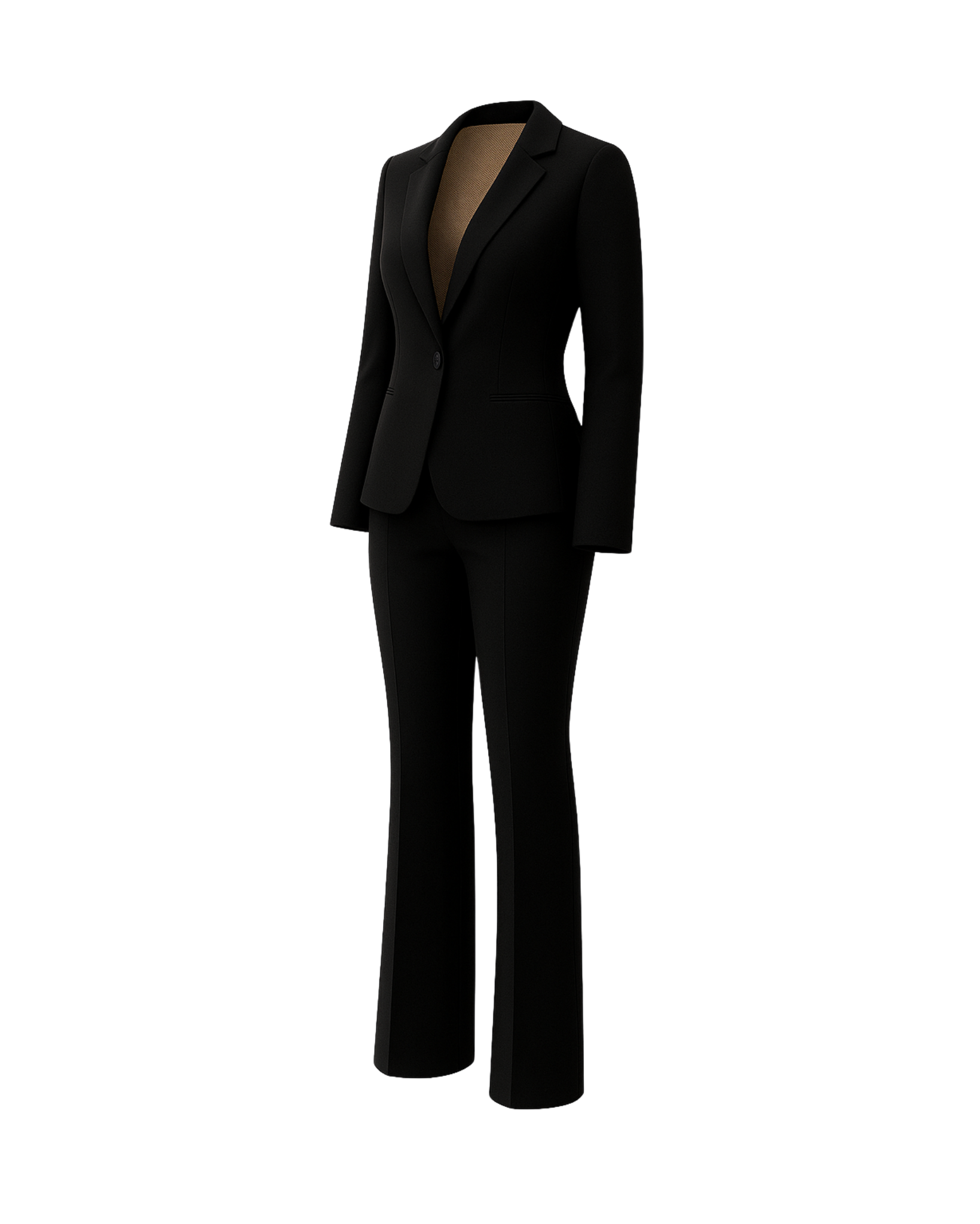 Tailory black bridal two-piece wedding suit with satin lapels side view