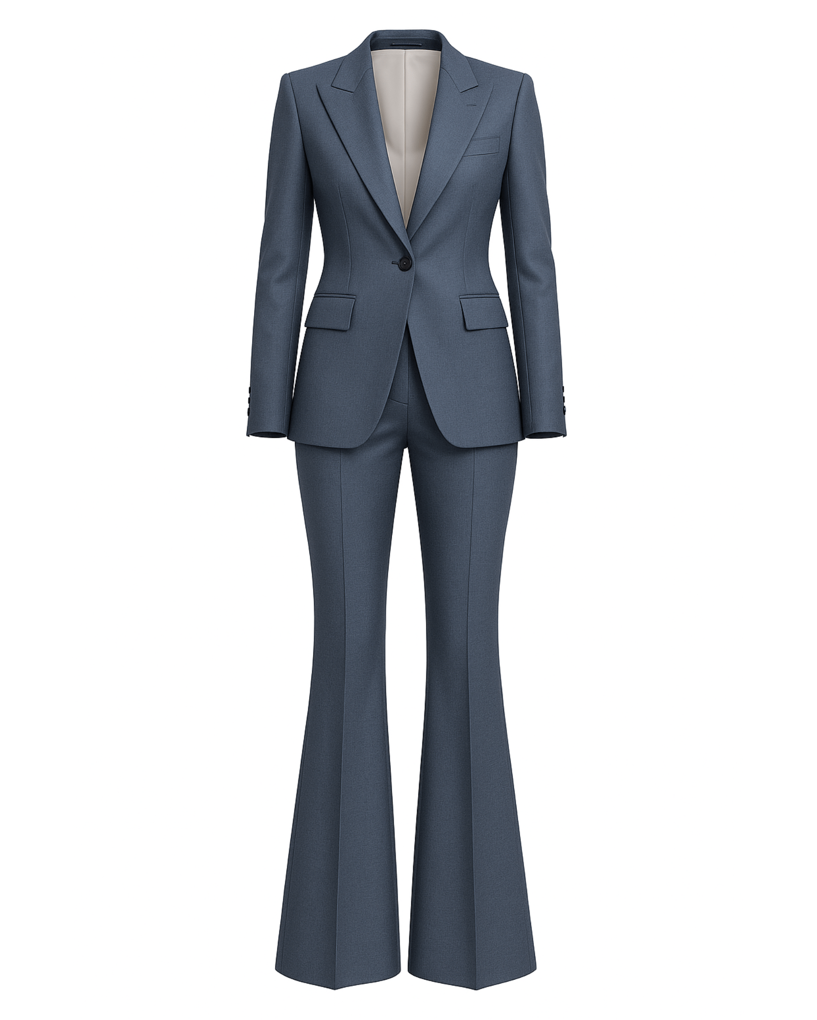 Tailory charcoal gray silk peak lapel blazer suit set front view
