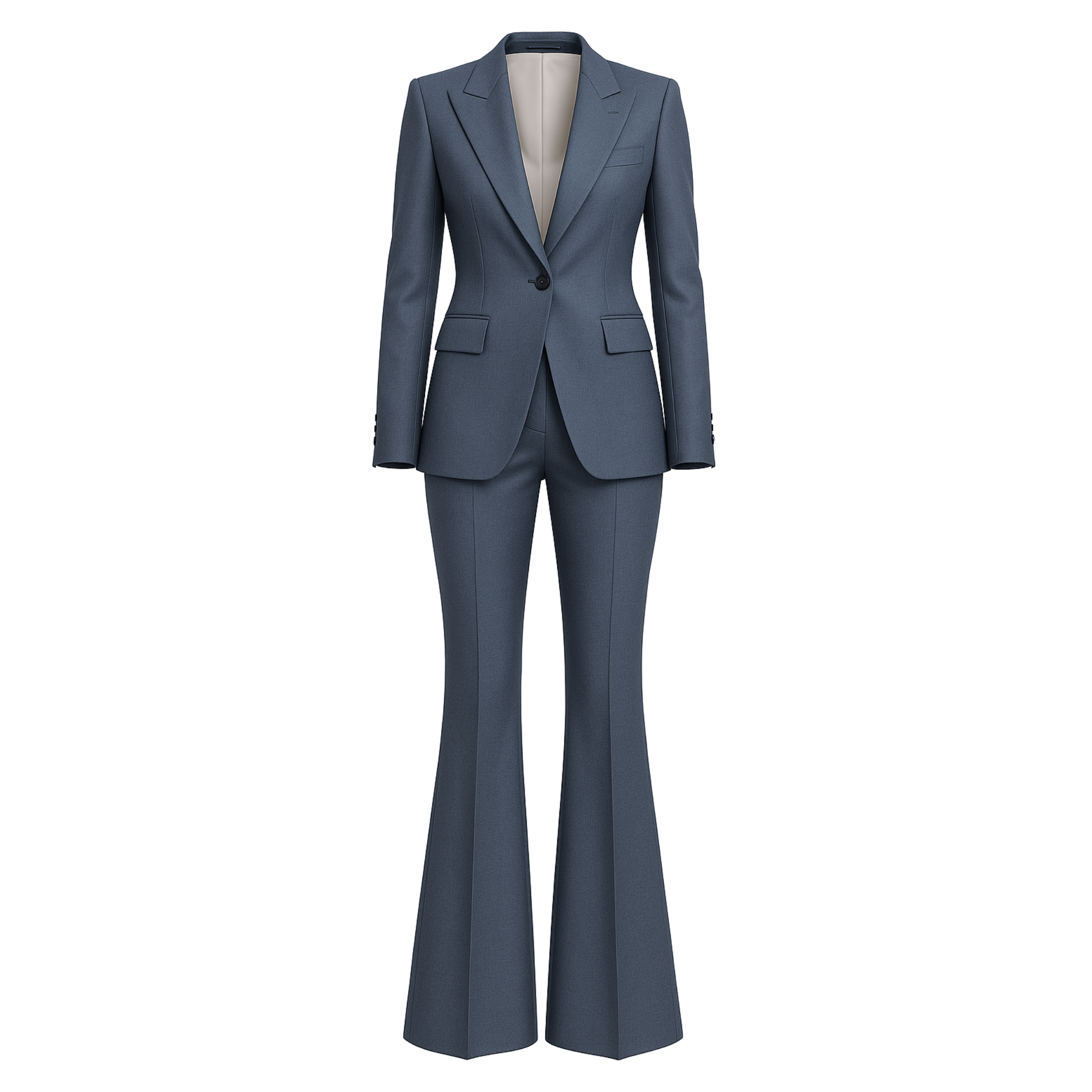 Tailory charcoal gray silk peak lapel blazer suit set front view