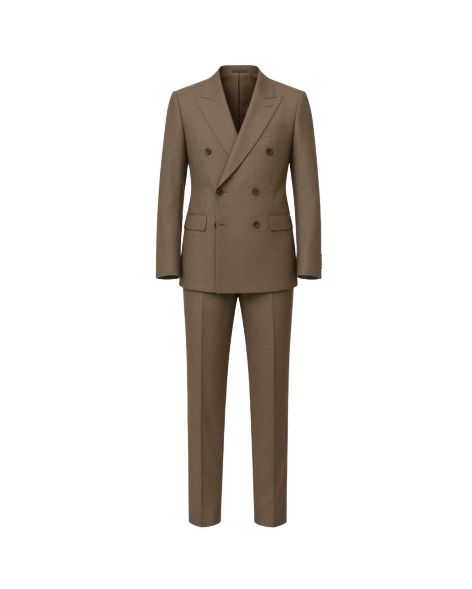 Tailory taupe double breasted wool suit front view
