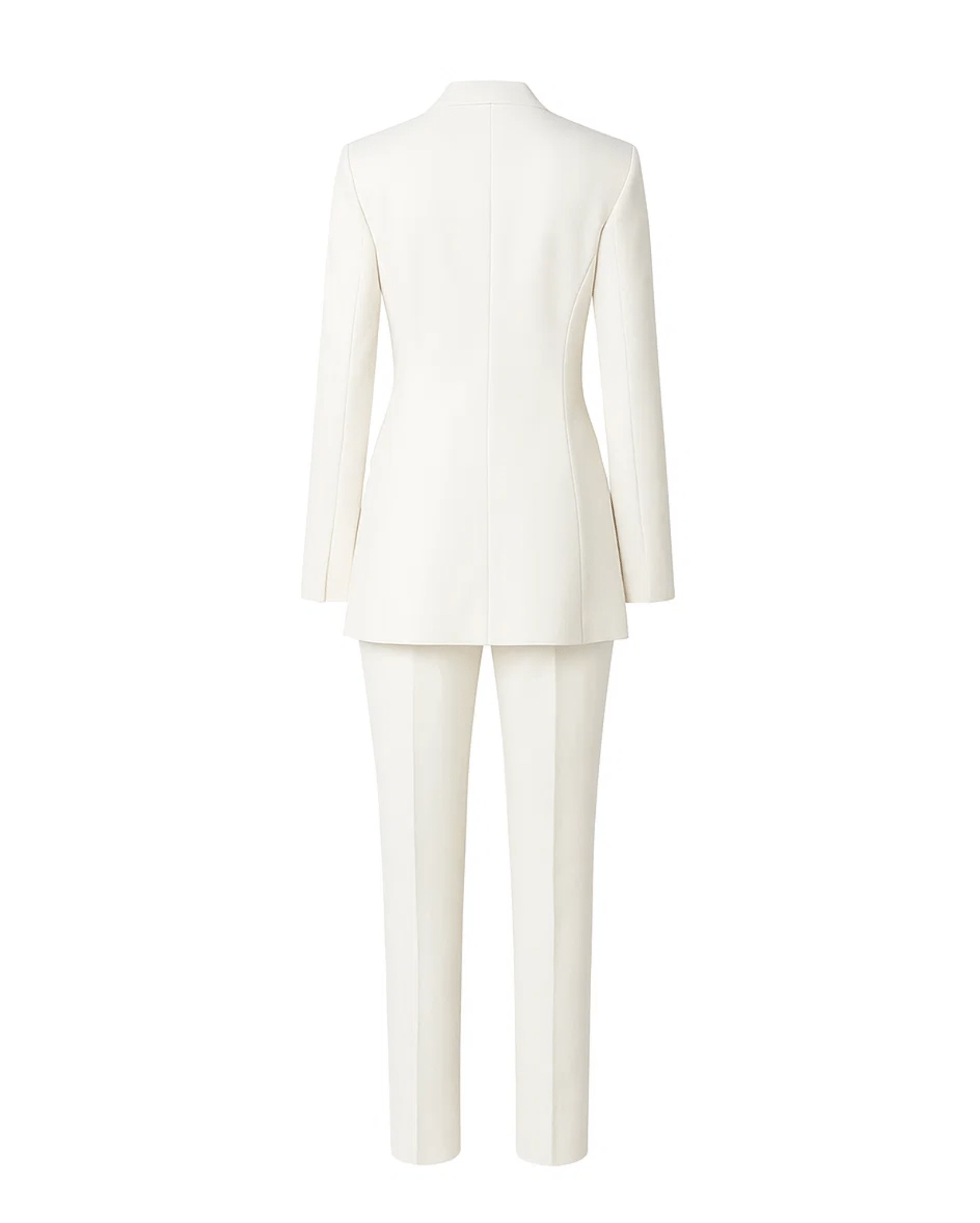 Tailory ivory double-breasted fitted wedding suit back view