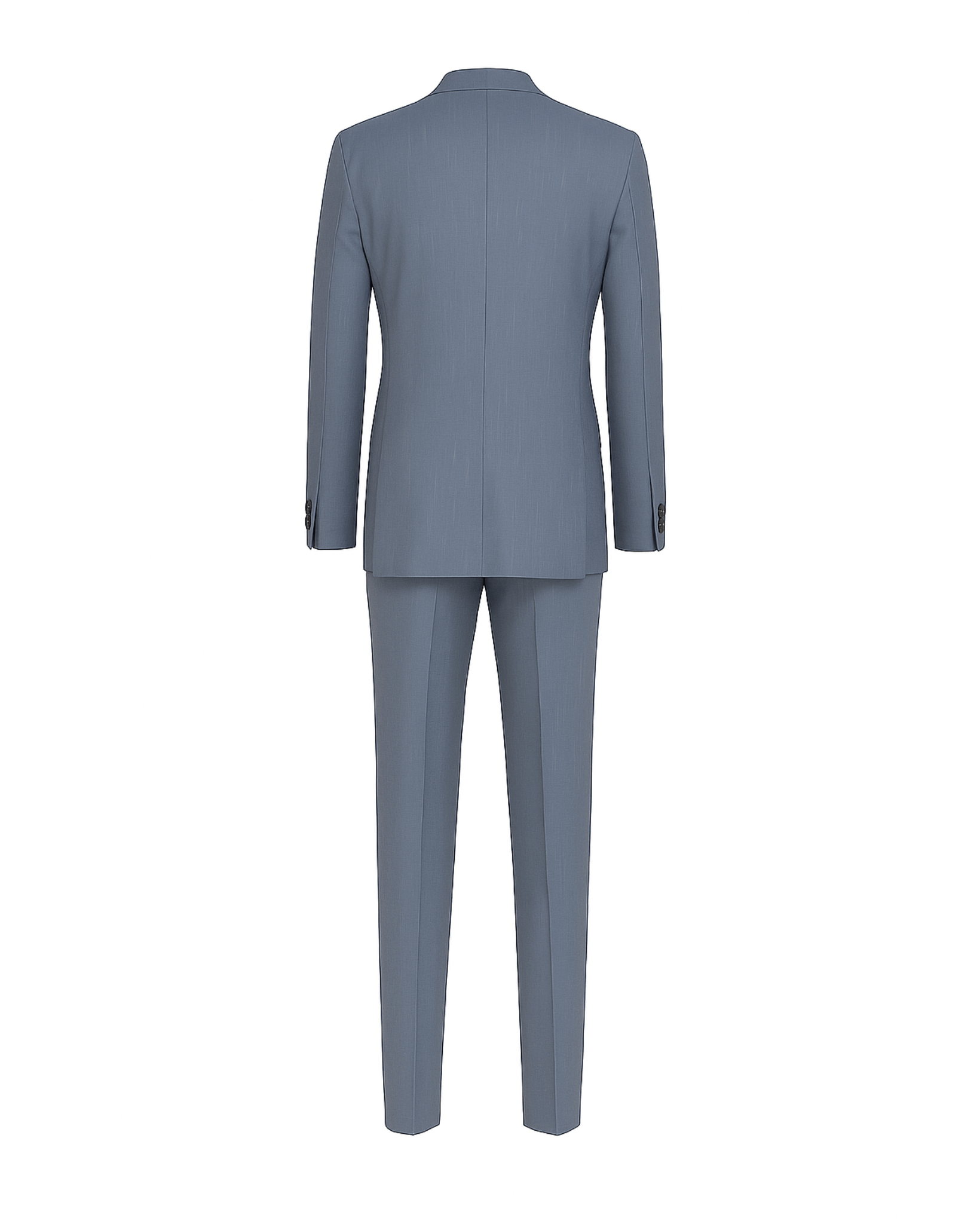 Tailory powder blue double-breasted peak lapel suit back view