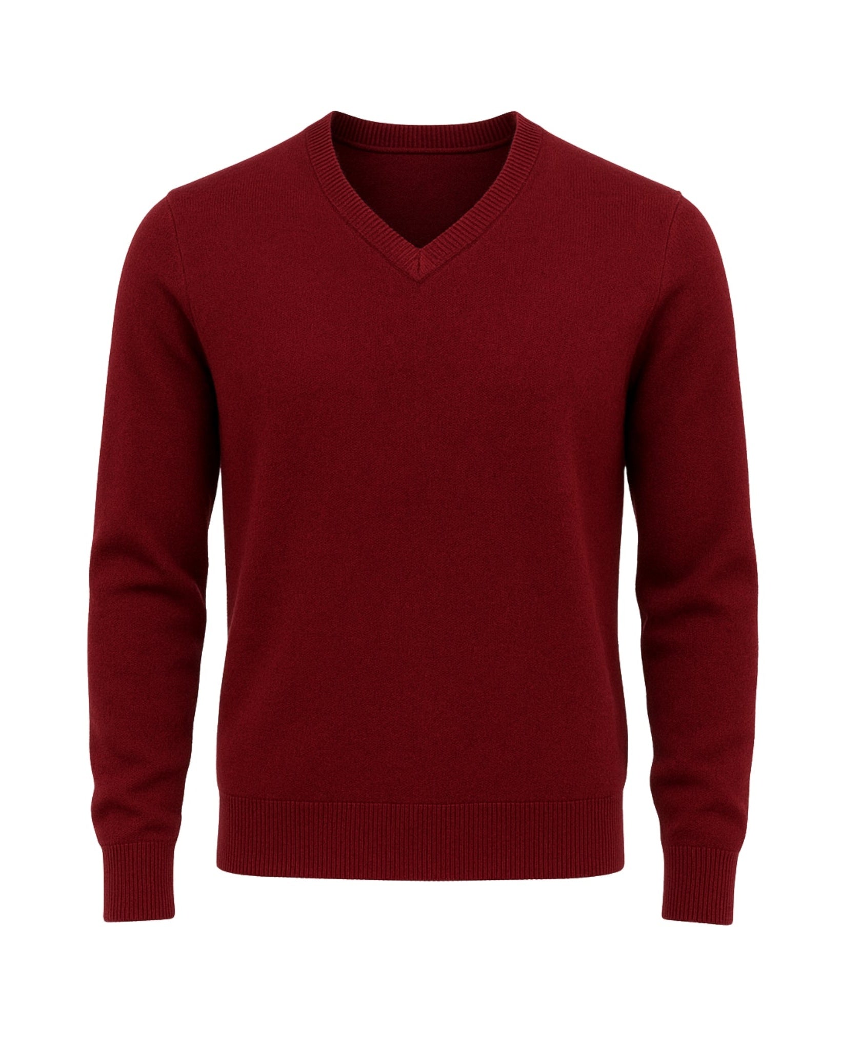 Tailory burgundy cashmere V-neck men’s sweater front view