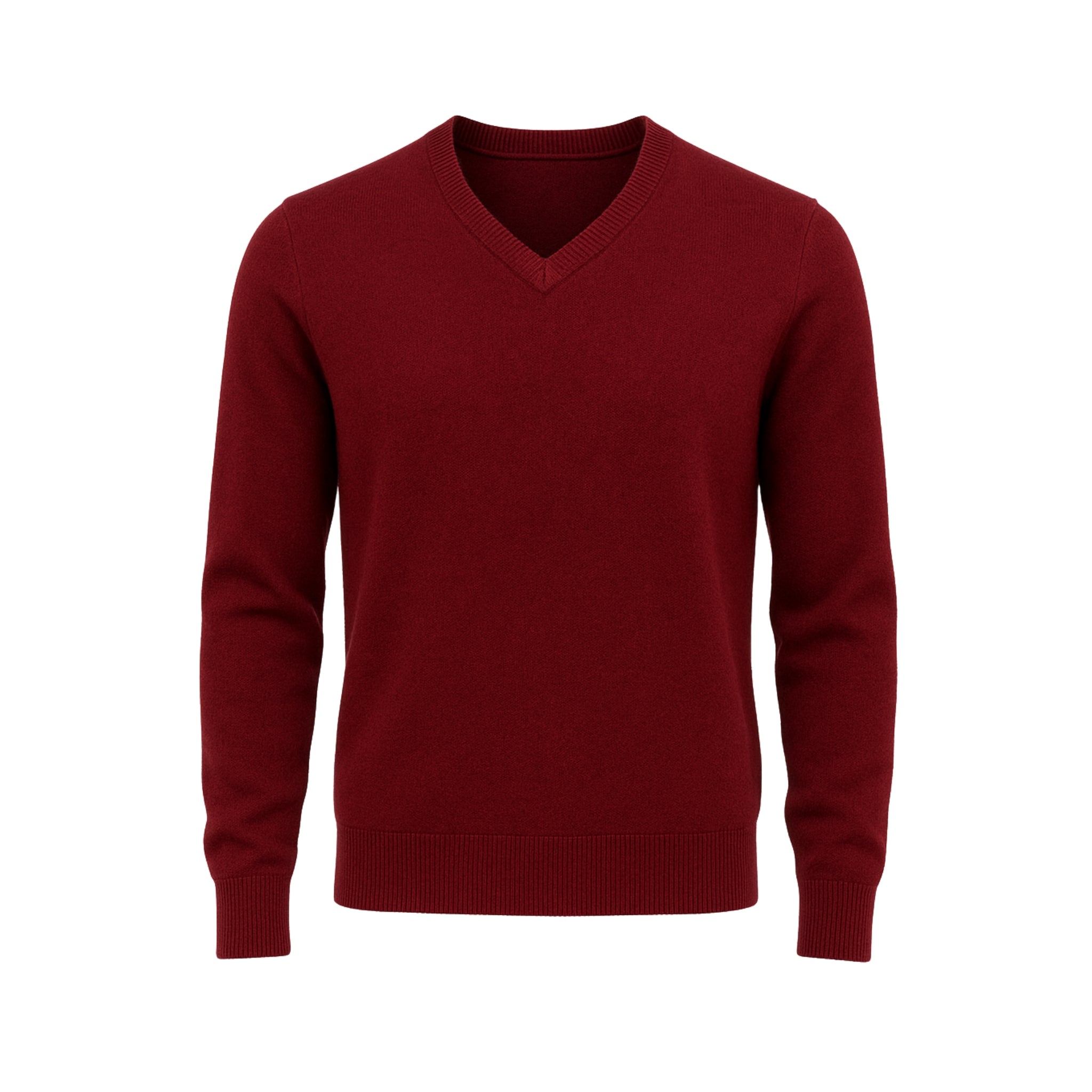 Tailory burgundy cashmere V-neck men’s sweater front view