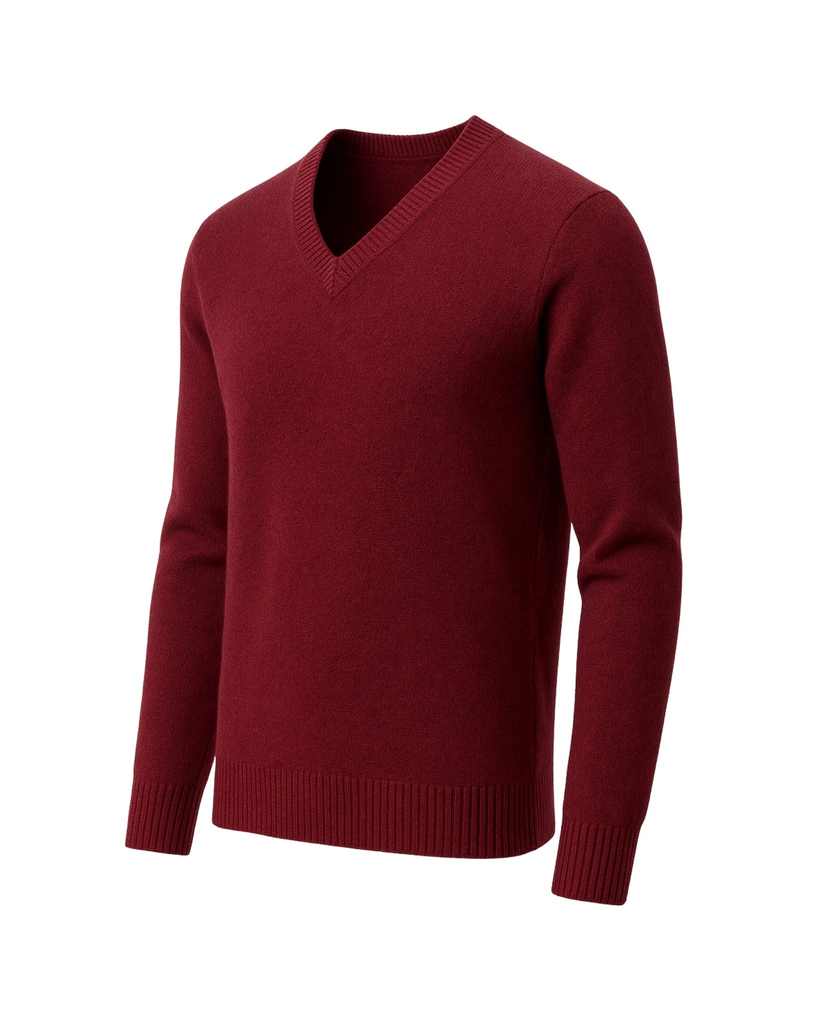 Tailory burgundy cashmere V-neck men’s sweater side view