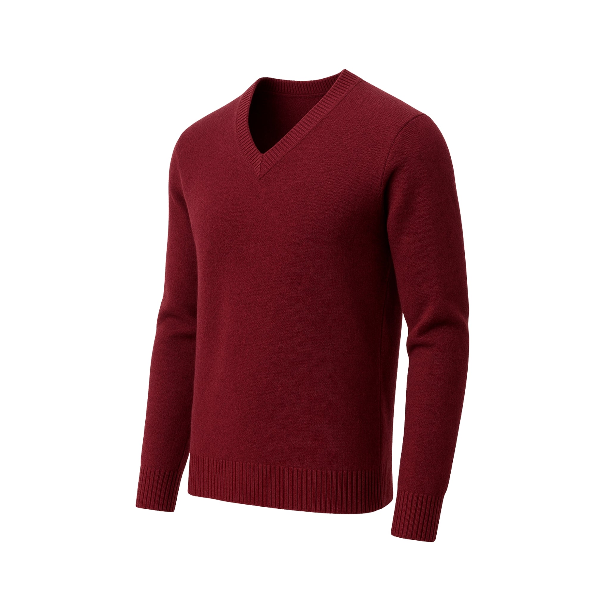 Tailory burgundy cashmere V-neck men’s sweater side view
