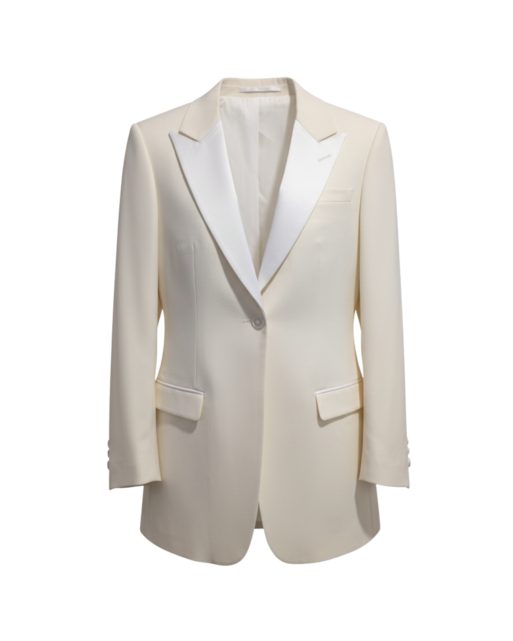Tailory ivory tailored jacket with satin-faced notch lapels front view