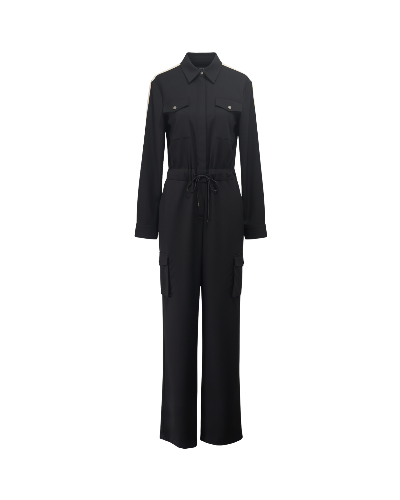 Tailory black tailored jumpsuit with waist-cinch drawstring front view