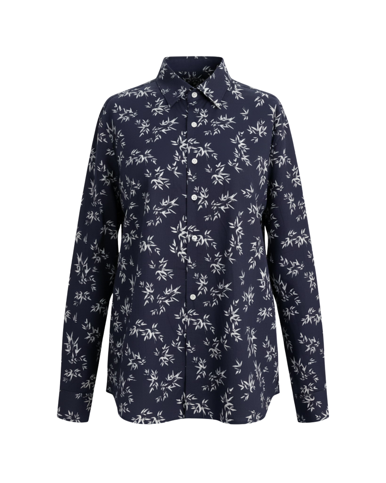 Tailory navy white palm-print tailored shirt with concealed placket front view