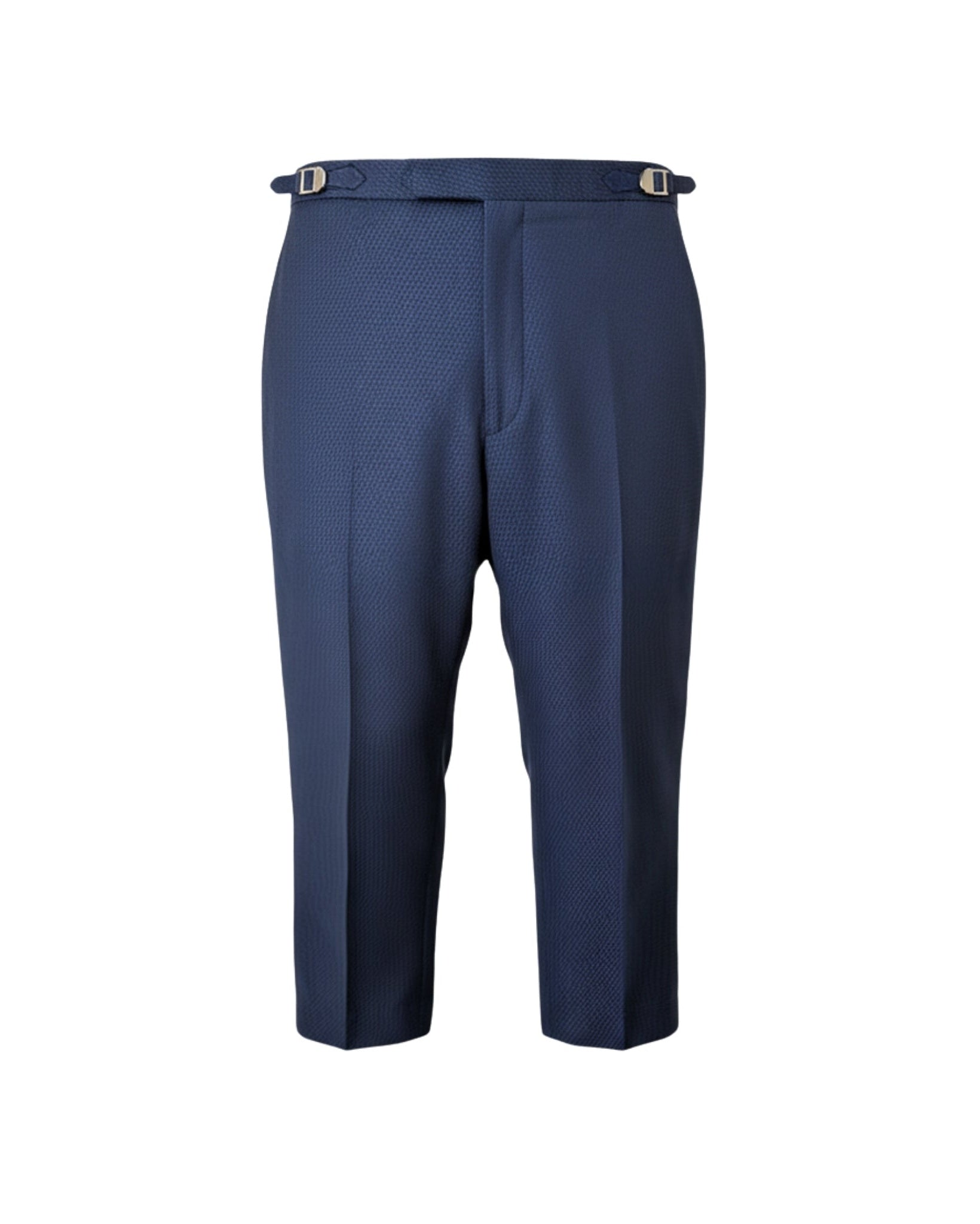 Navy textured cropped tailored trousers front view