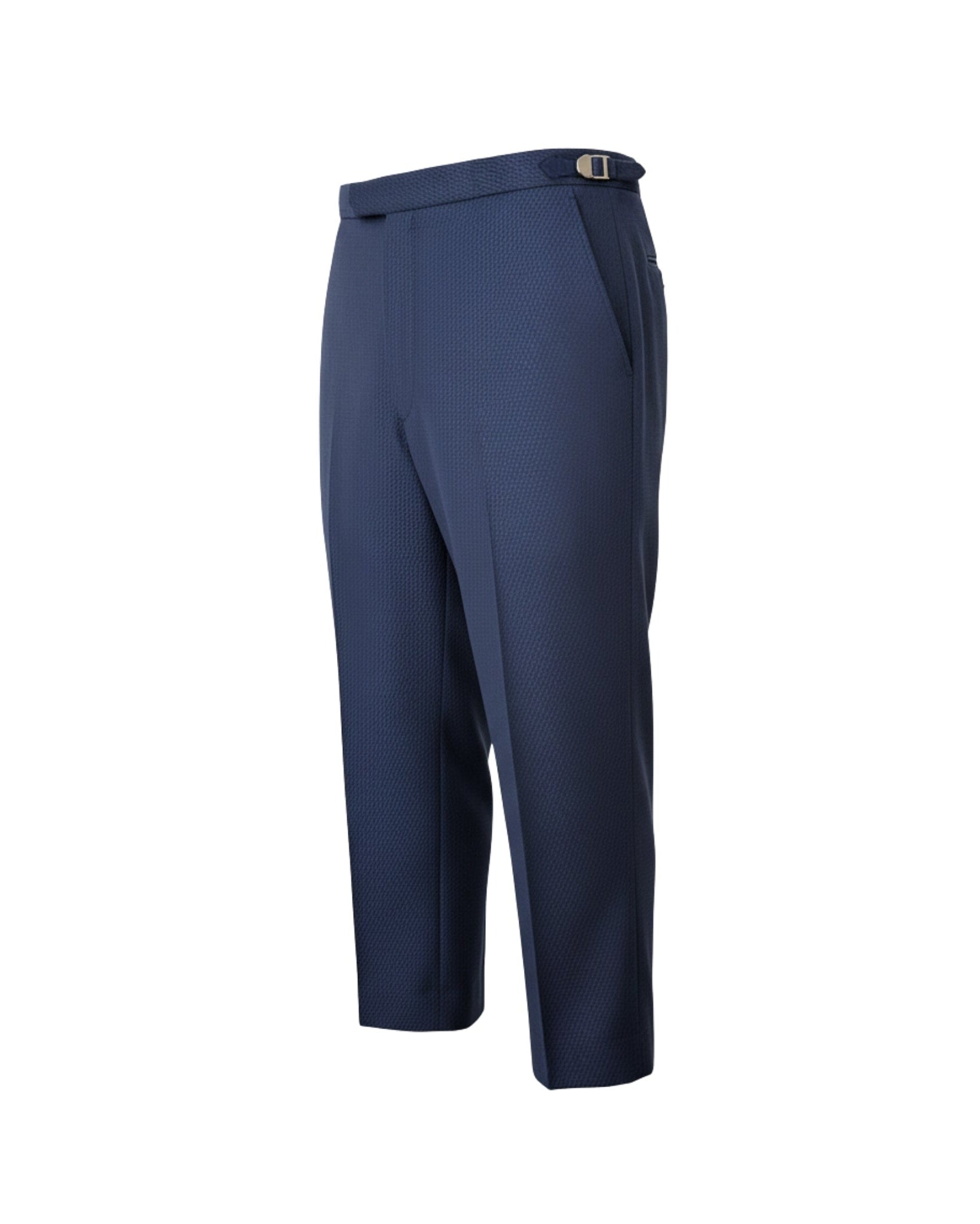 Navy textured cropped tailored trousers side view