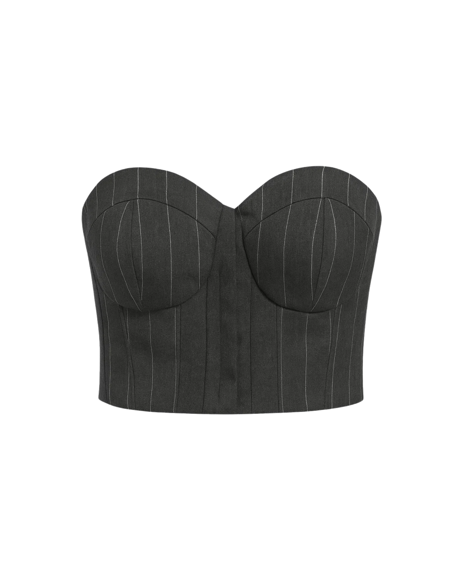 Tailory black pinstripe structured bandeau top front view