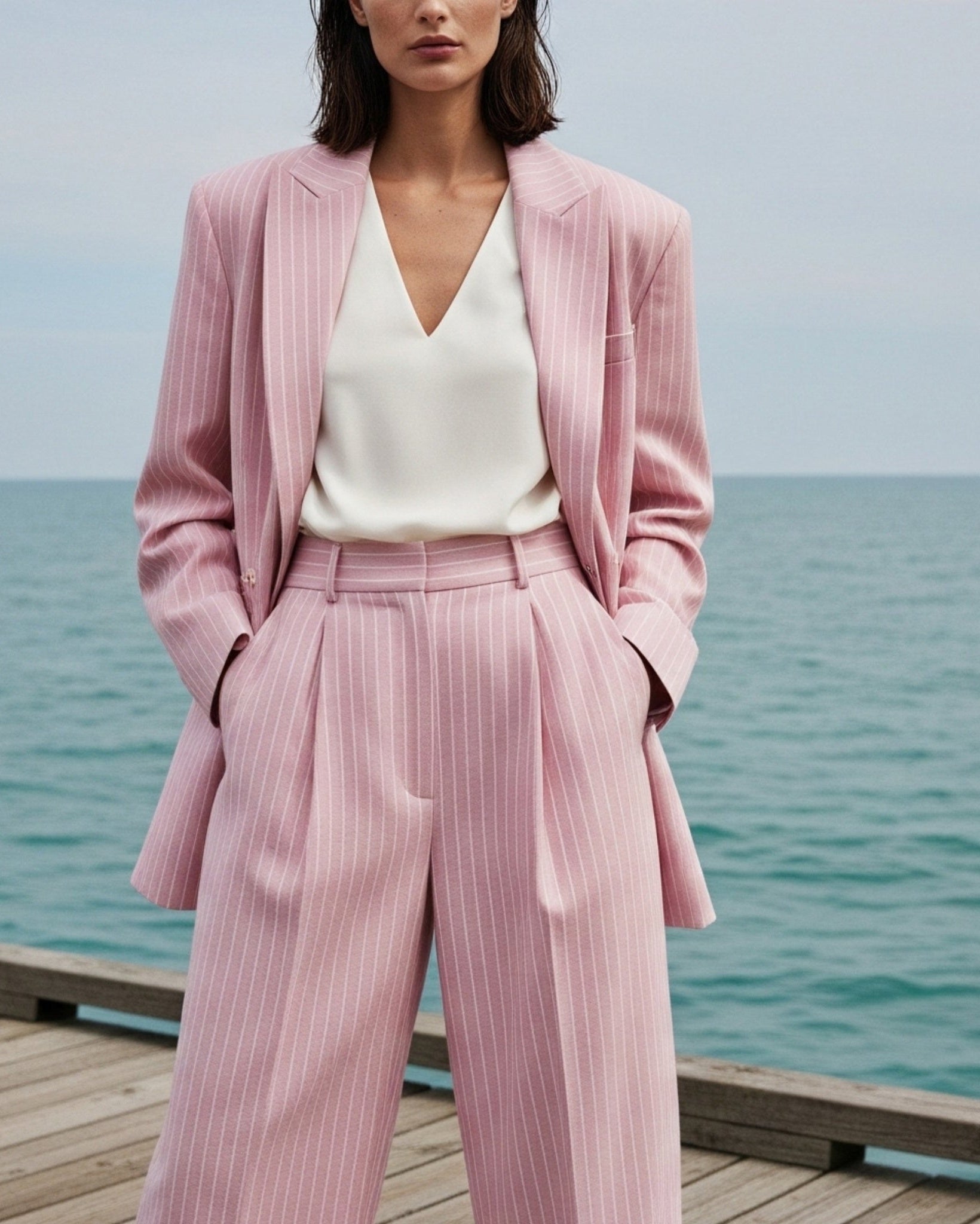 Tailory baby pink wide-leg trousers detailed view