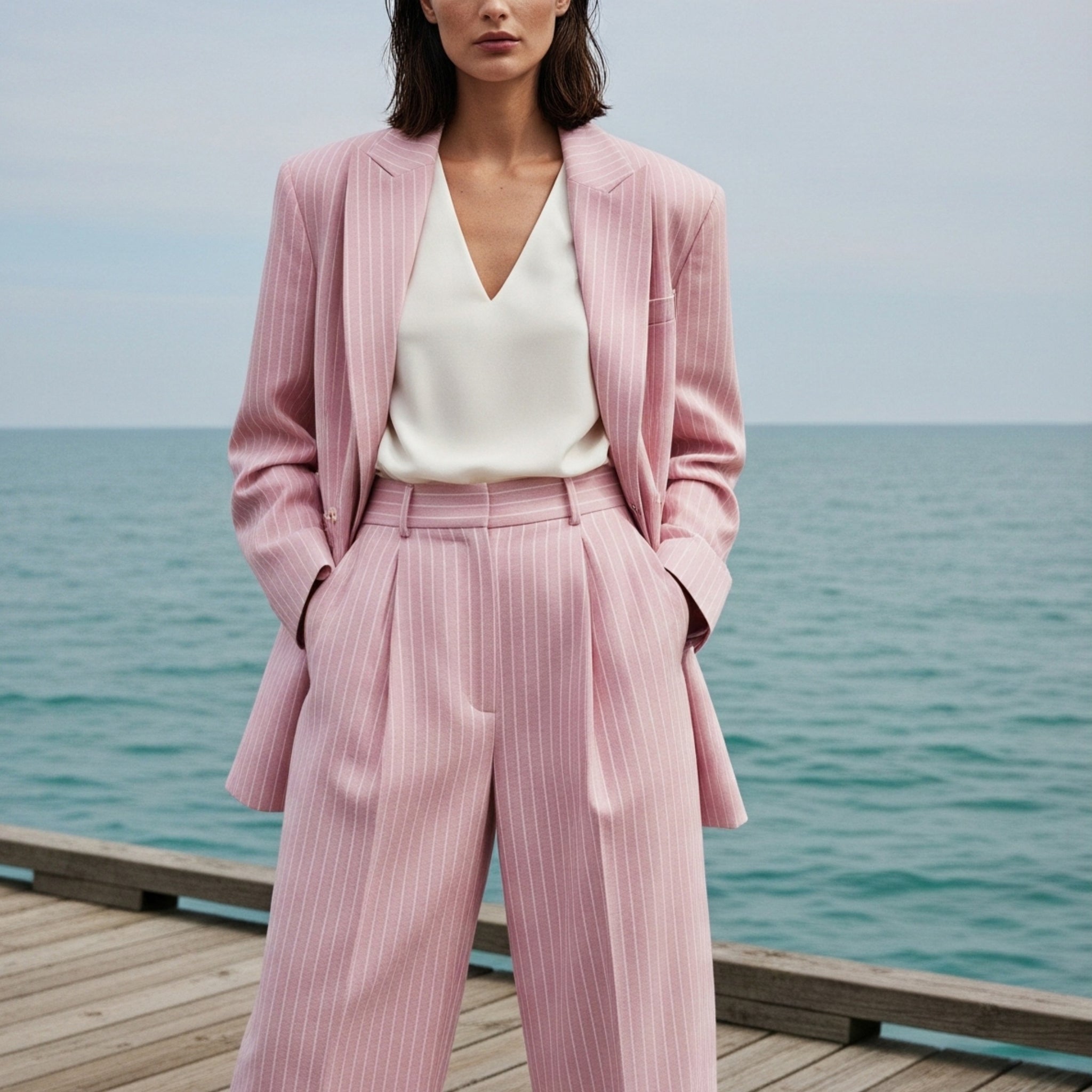 Tailory baby pink wide-leg trousers detailed view