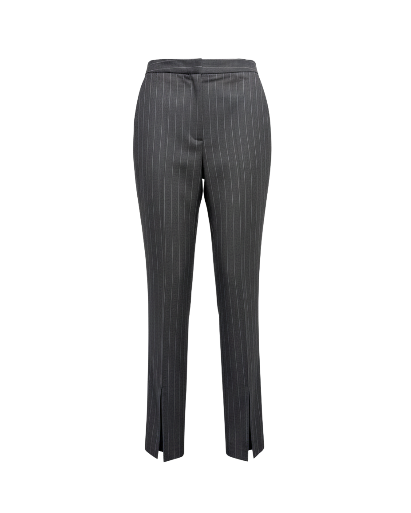 Tailory grey pinstripe straight-leg slit-hem tailored pants front view