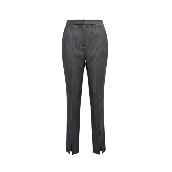 Tailory grey pinstripe straight-leg slit-hem tailored pants front view