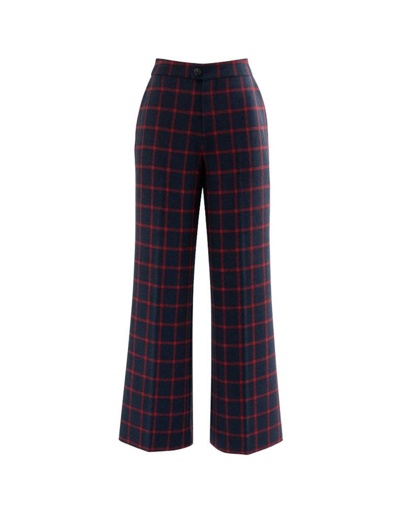 Tailory navy/red windowpane wide-leg trouser front view