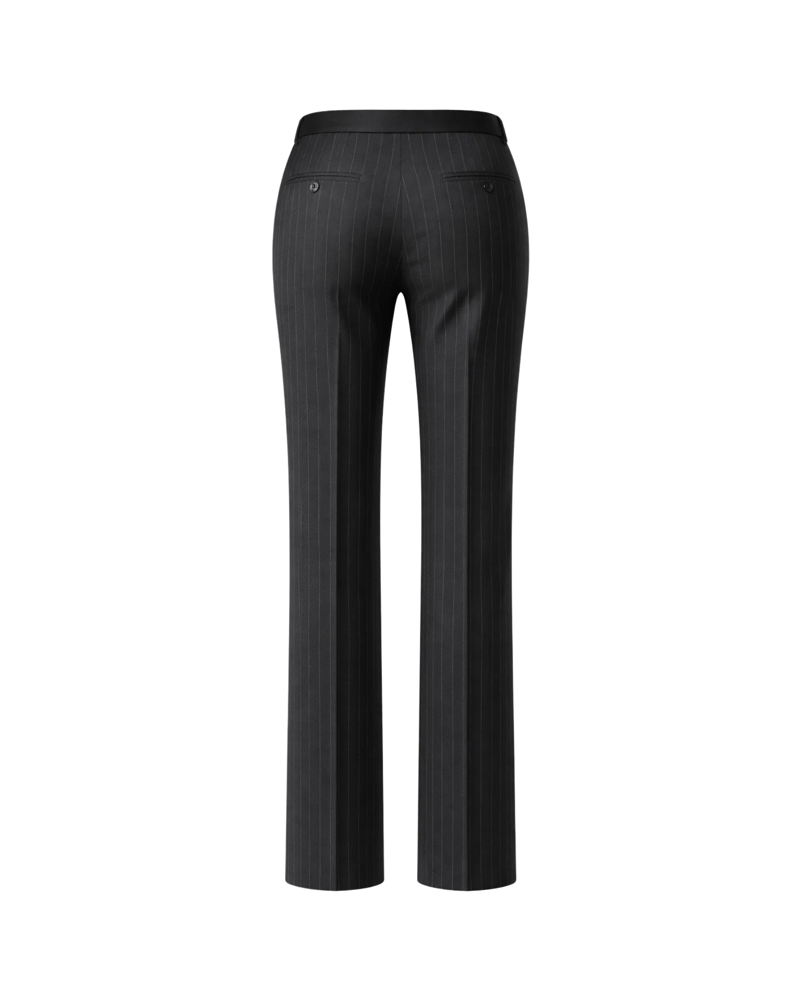 Tailory black pinstripe wide-leg trousers back view