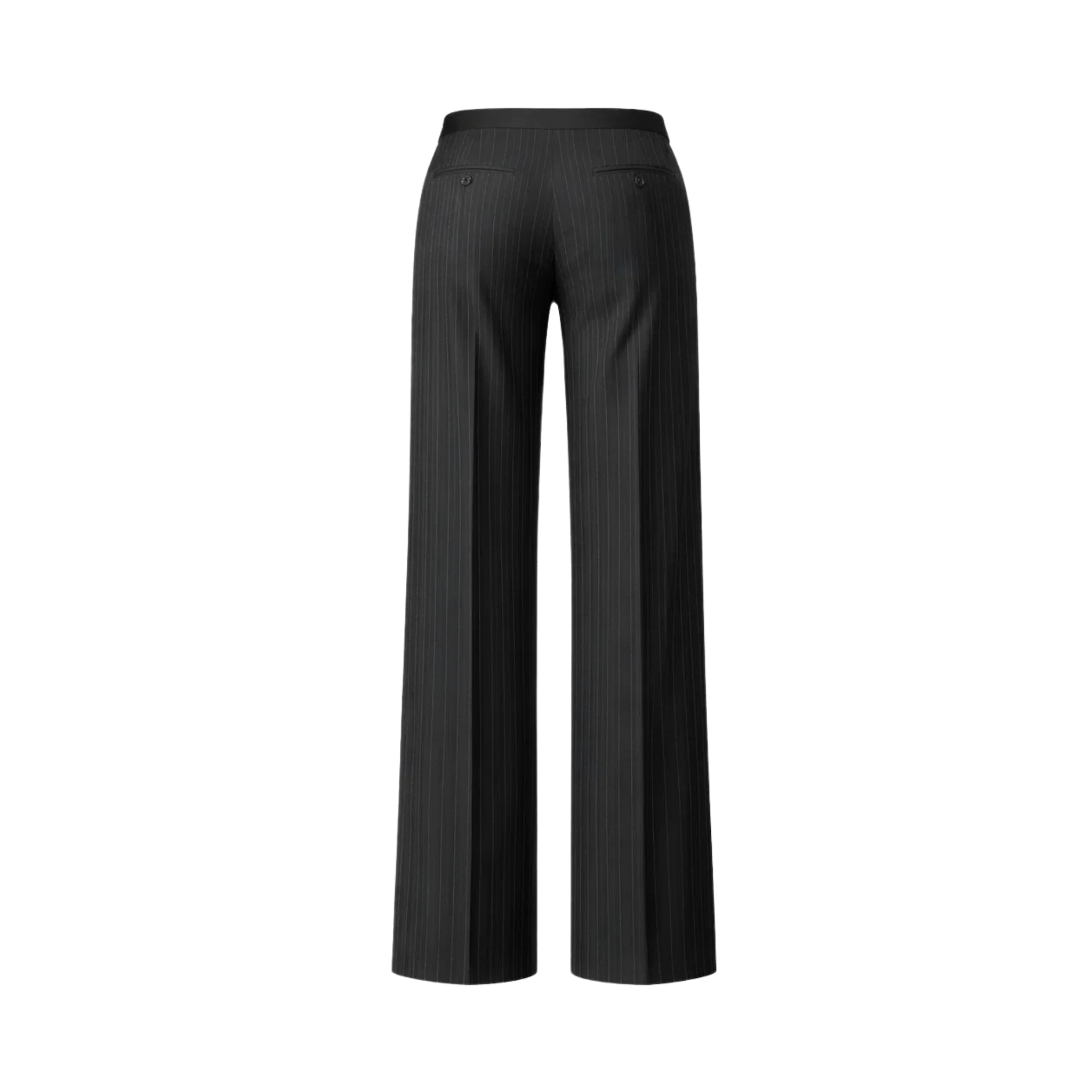 Tailory black pinstripe wide-leg trousers back view