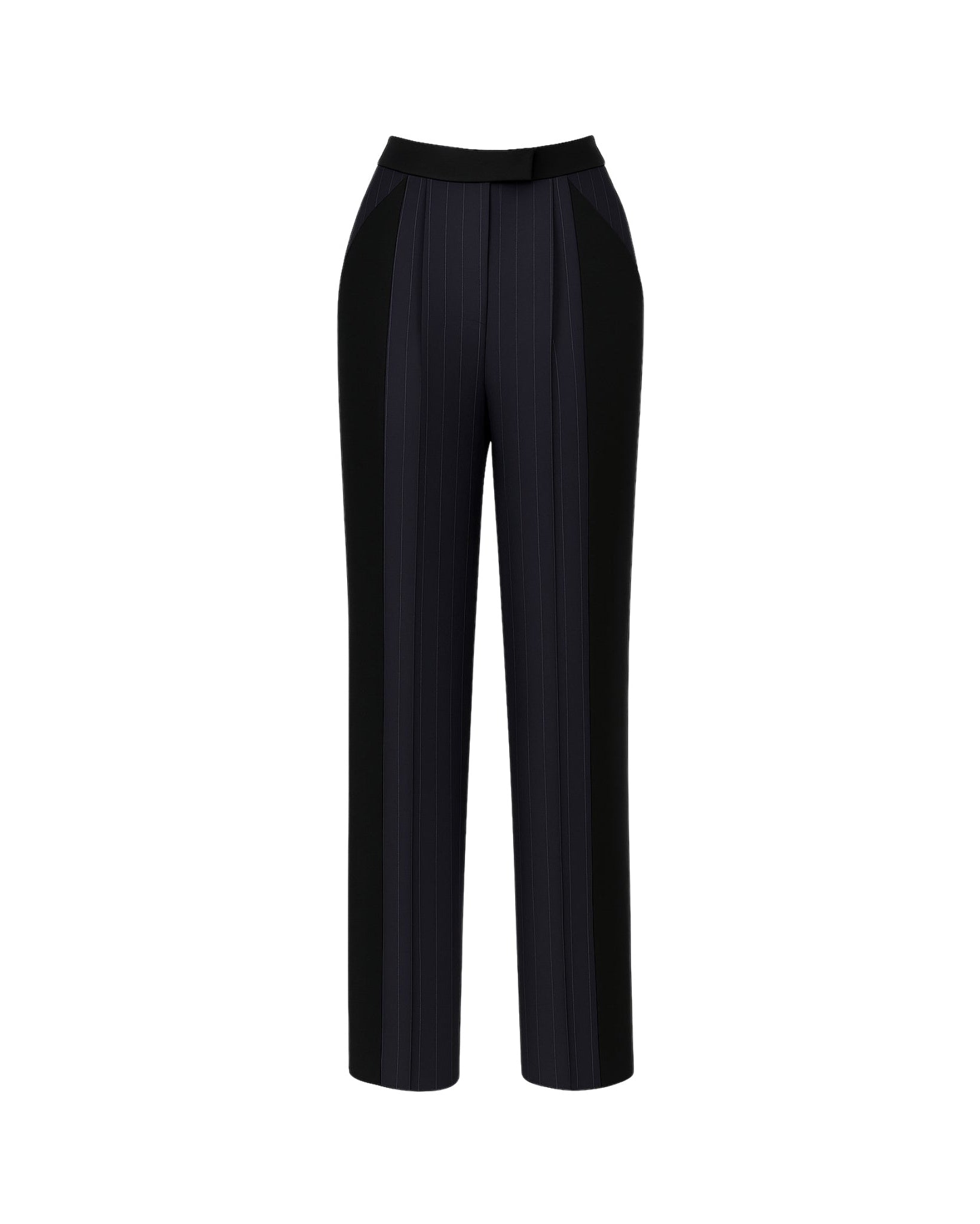 Tailory black pinstripe high-waist trousers wide-leg front view