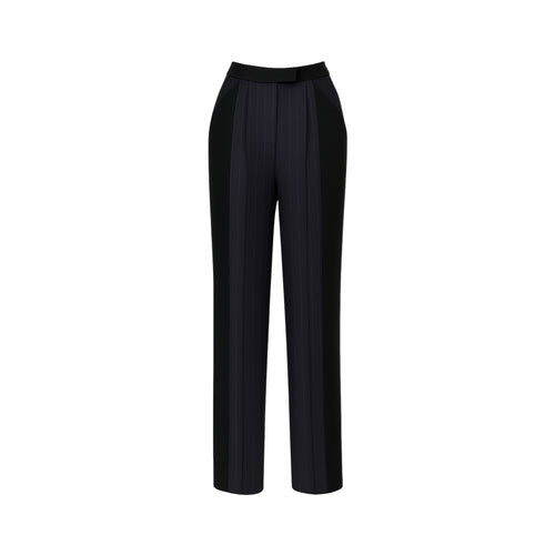 Tailory black pinstripe high-waist trousers wide-leg front view