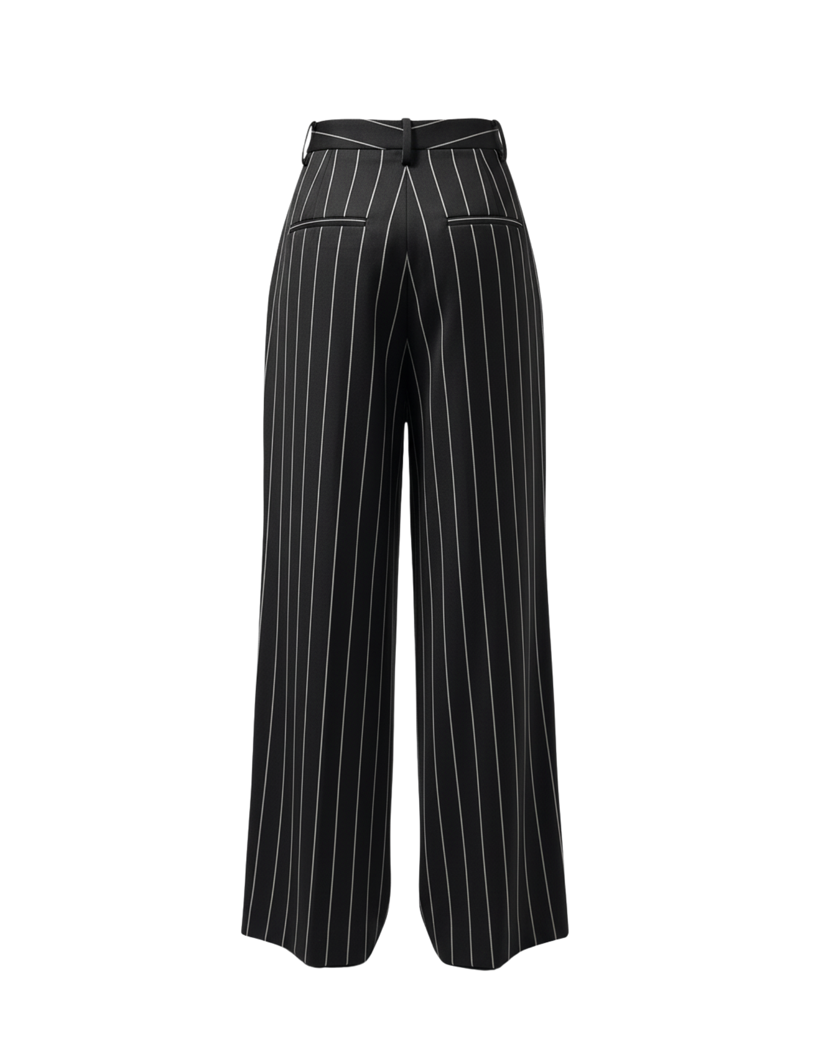 Tailory black pinstripe wide-leg trousers back view