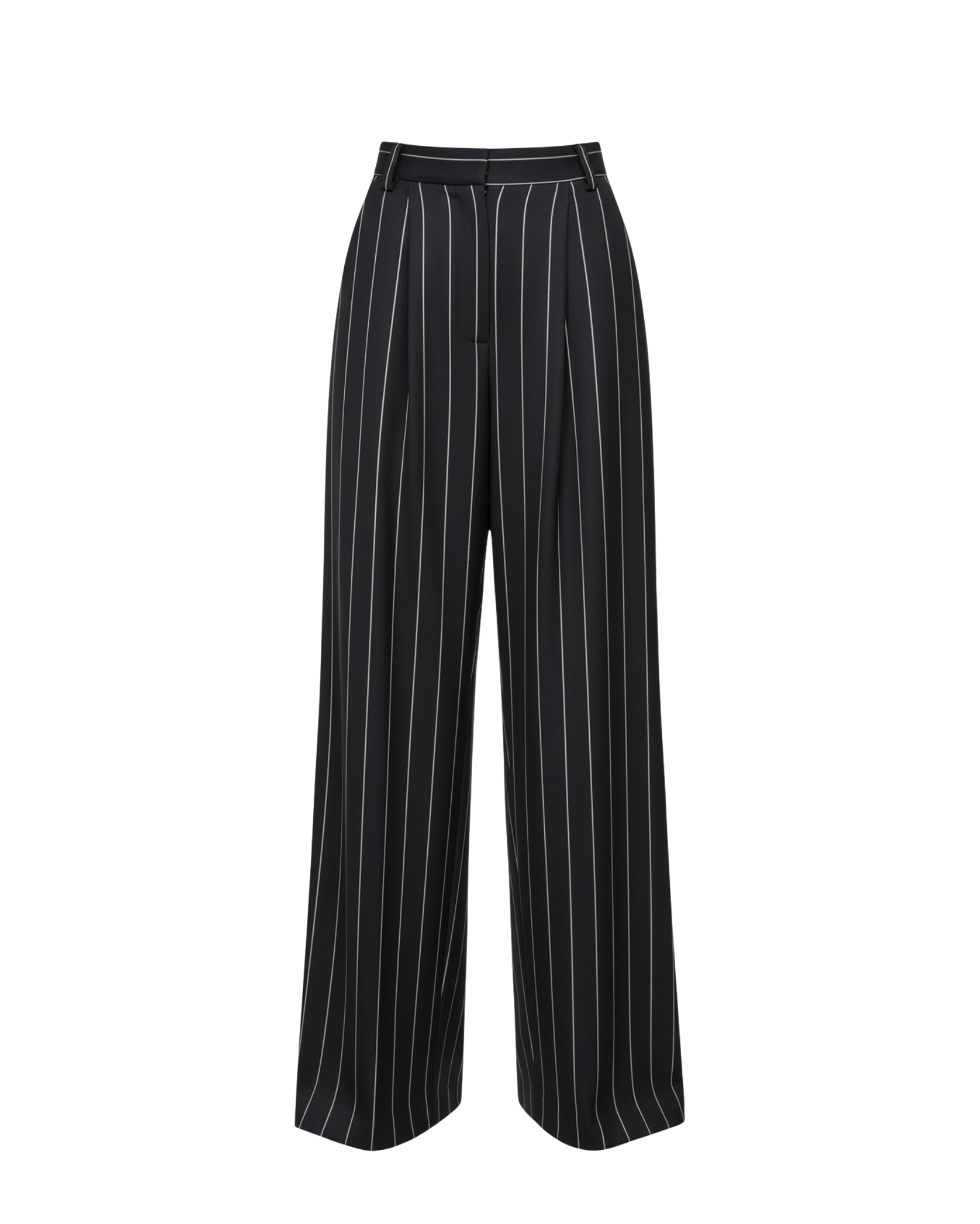 Tailory black pinstripe wide-leg wool trousers front view