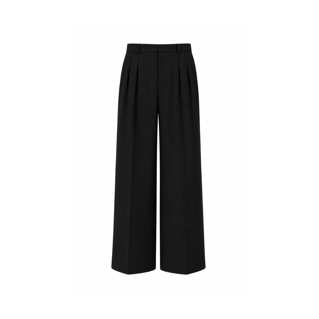 Tailory black pleated wide-leg trousers front view