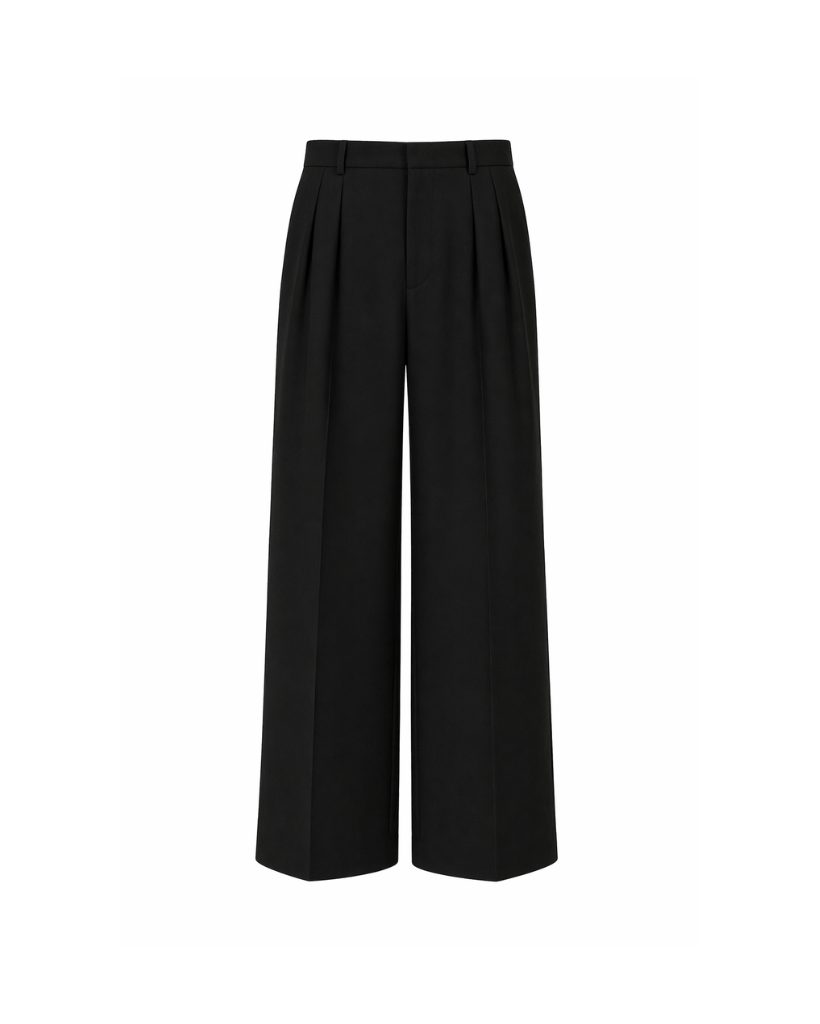Tailory black pleated wide-leg trousers front view