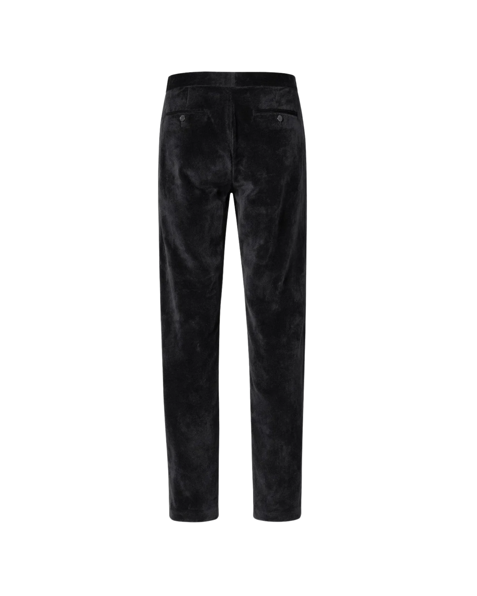 Tailory black velvet straight-leg track trousers back view
