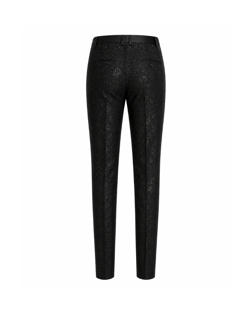 Tailory black floral jacquard trousers back welt pocket view