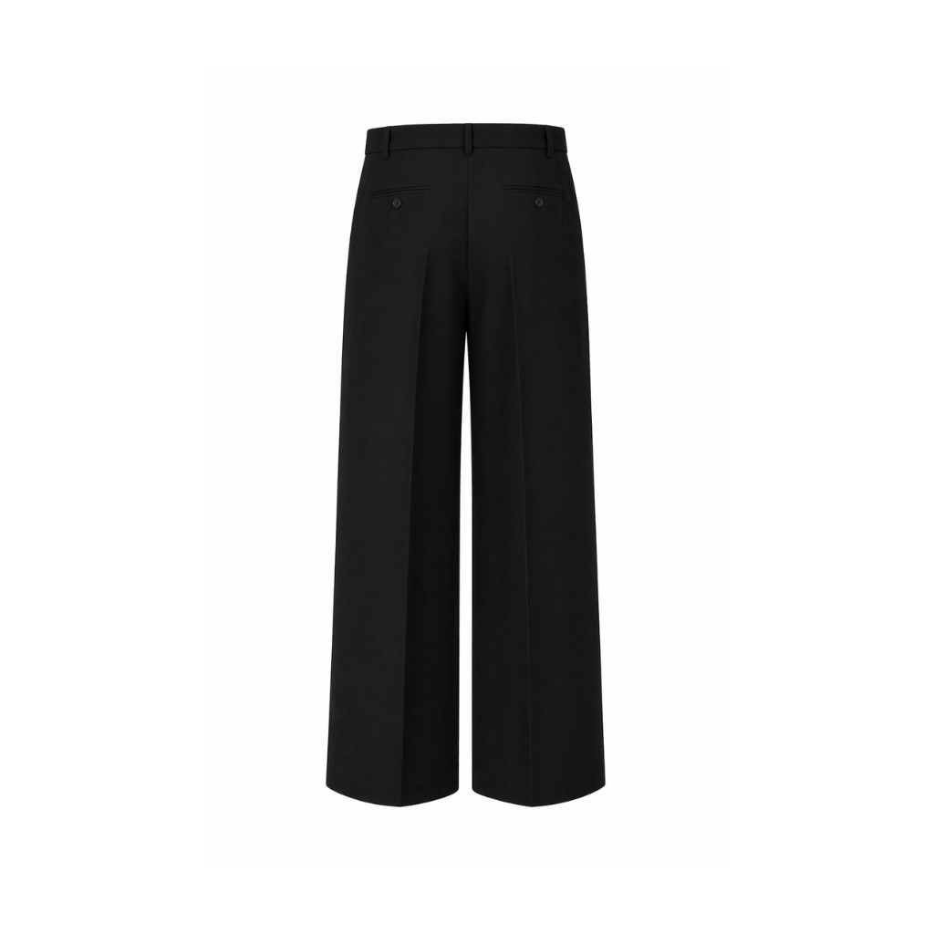 Tailory black wide-leg trousers welt pocket back view
